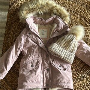 Abercrombie Kids Blush Coat with Fur Hood and Knit Hat